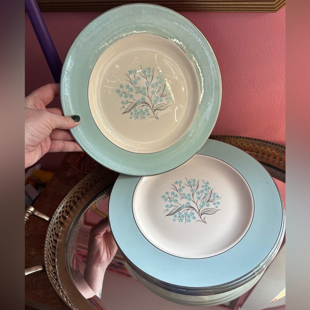 Set of 2 1950's Sevron Blue Lace Dinner Plates 10 1/8" Mid-Century Dish Set